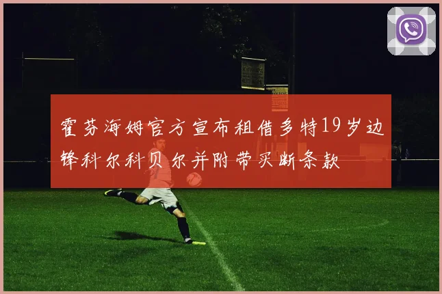 霍芬海姆官方宣布租借多特19岁边锋科尔科贝尔并附带买断条款